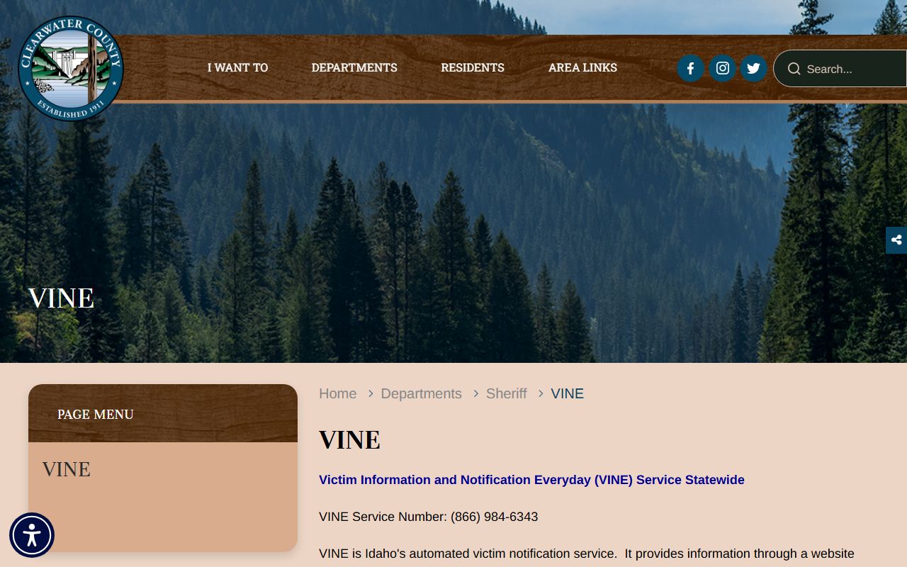Clearwater County arrest records and VINE custody information source