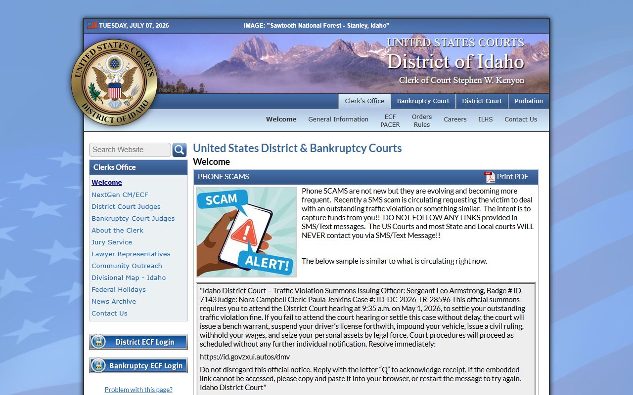 Clearwater County district court records District of Idaho federal court source