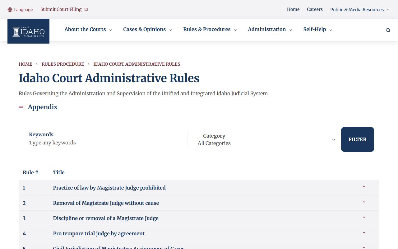 Clearwater County court records Idaho Court Administrative Rules