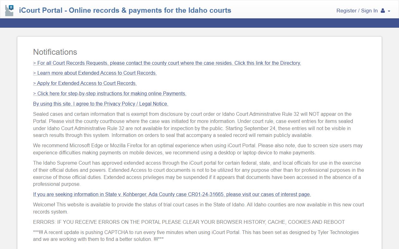 Clearwater County court records iCourt public search portal