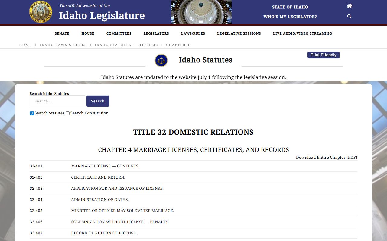 Clearwater County divorce records Idaho divorce statute source