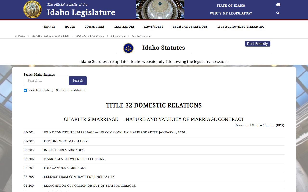 Clearwater County marriage records Idaho marriage statute source