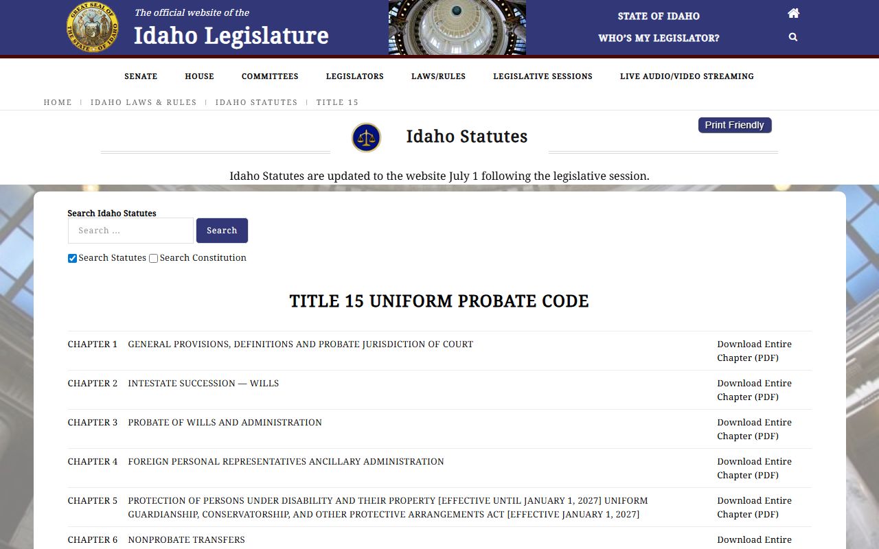 Clearwater County probate records Idaho Uniform Probate Code source