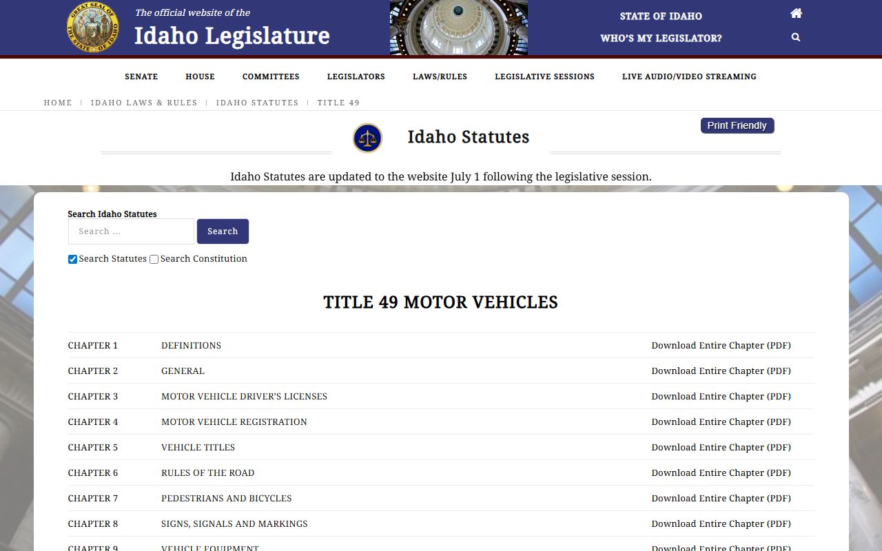 Clearwater County traffic court records Idaho motor vehicle code source
